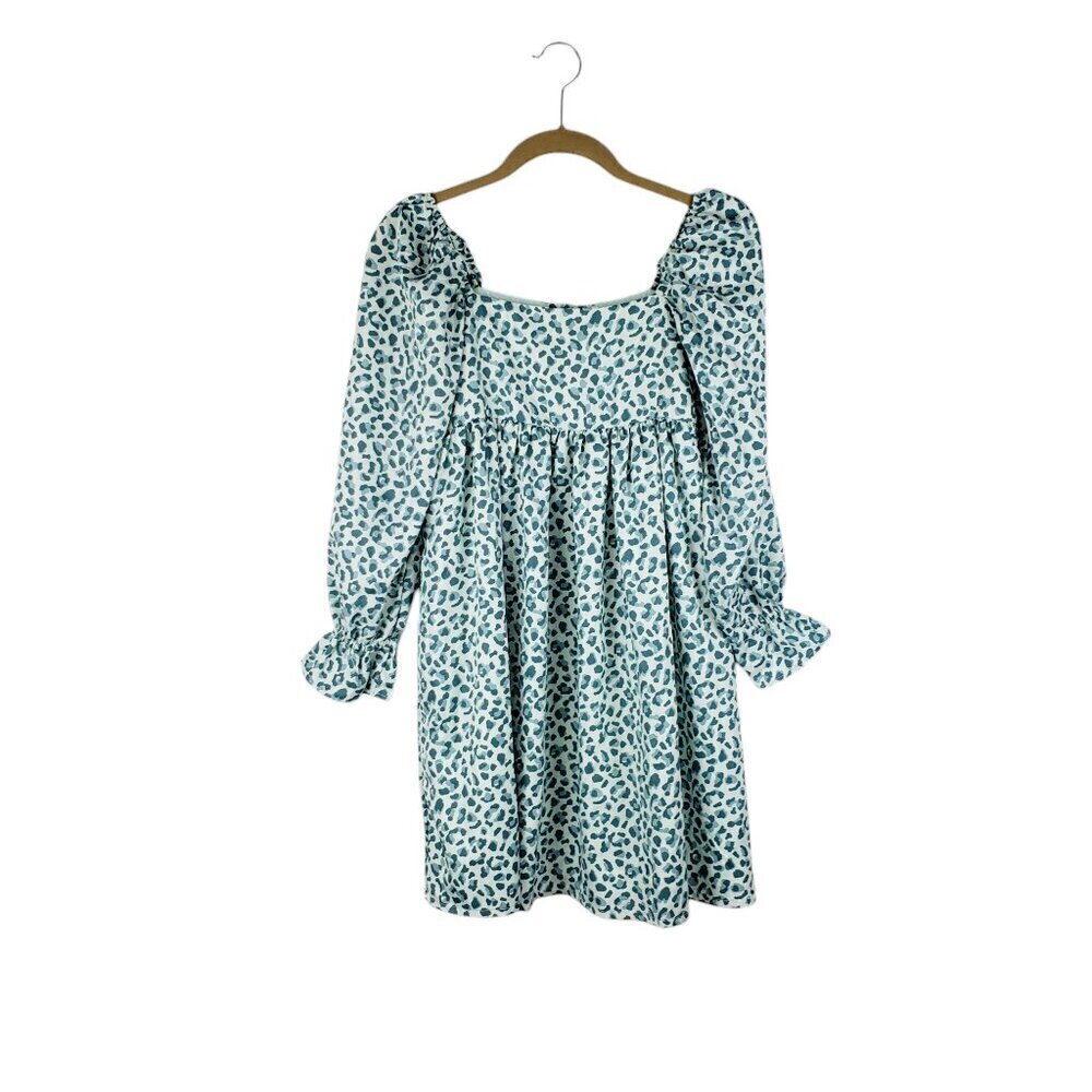 Janie and Jack NWT Square Neck Dress Teal Animal Print Long Sleeve Girls Size 12